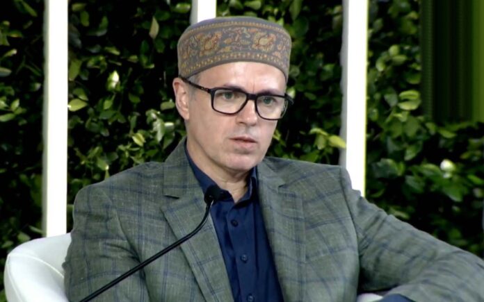 Omar Abdullah speaking at an event regarding Jammu and Kashmir statehood