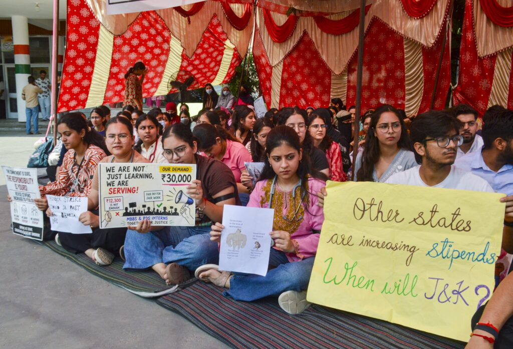 Medical interns protesting during hunger strike in Jammu and Kashmir